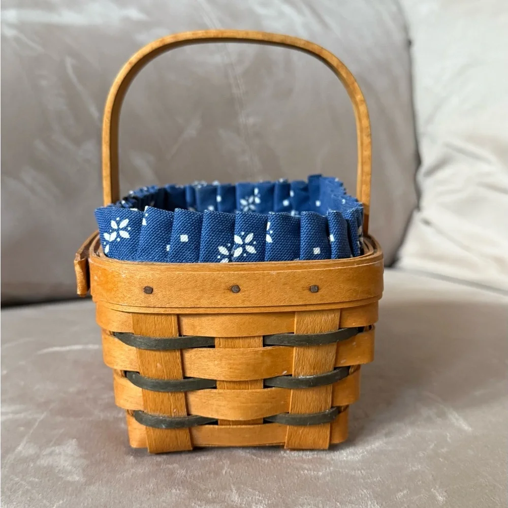 Longaberger Wooden Basket Blue Lining and Original Plastic Liner